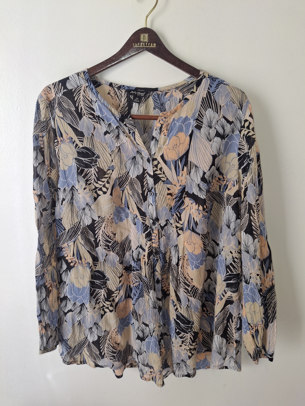 Lucky Brand Boho Floral Long Sleeve Peasant Blouse – Plus Size 1X